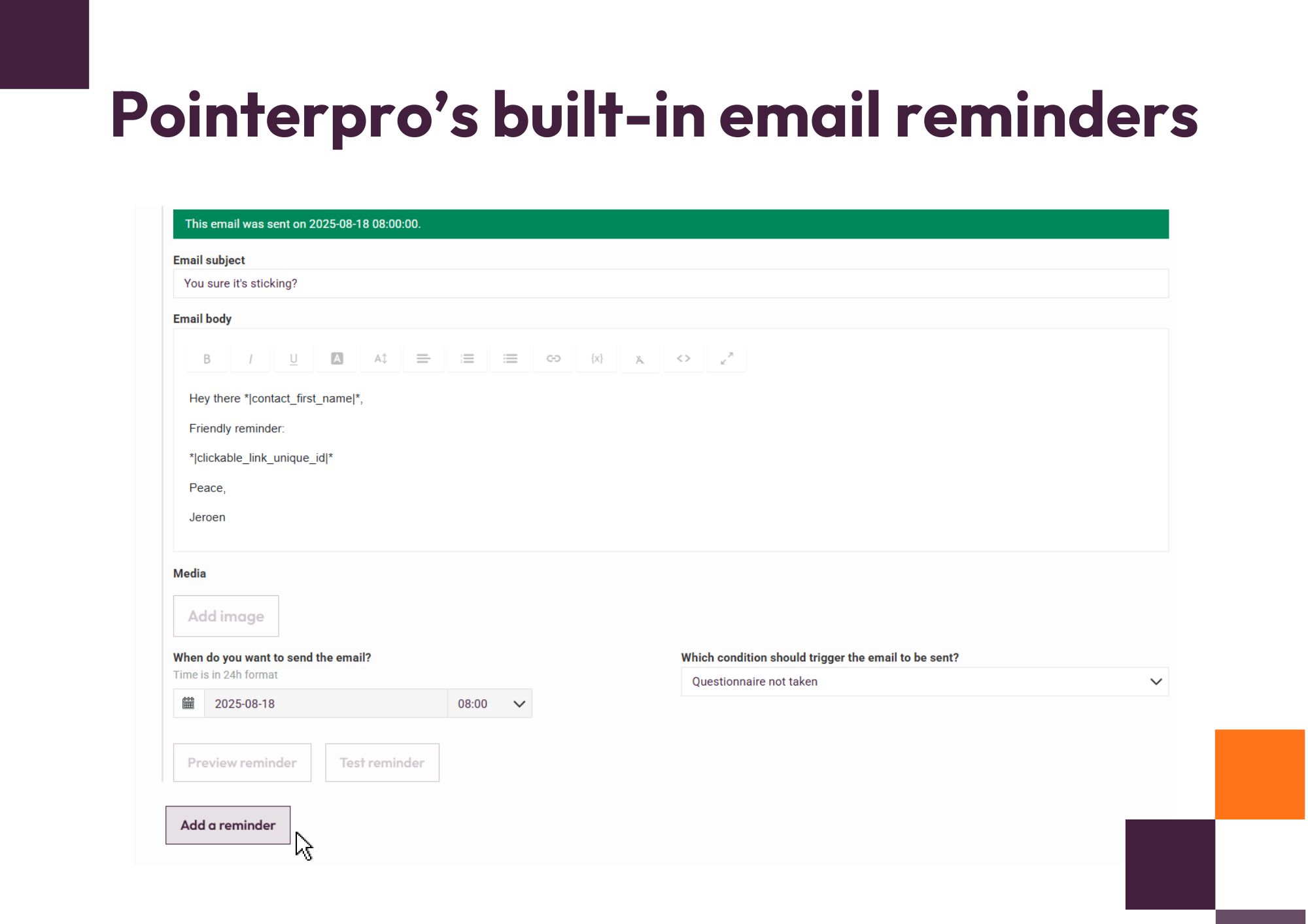 Pointerpro built in email reminders