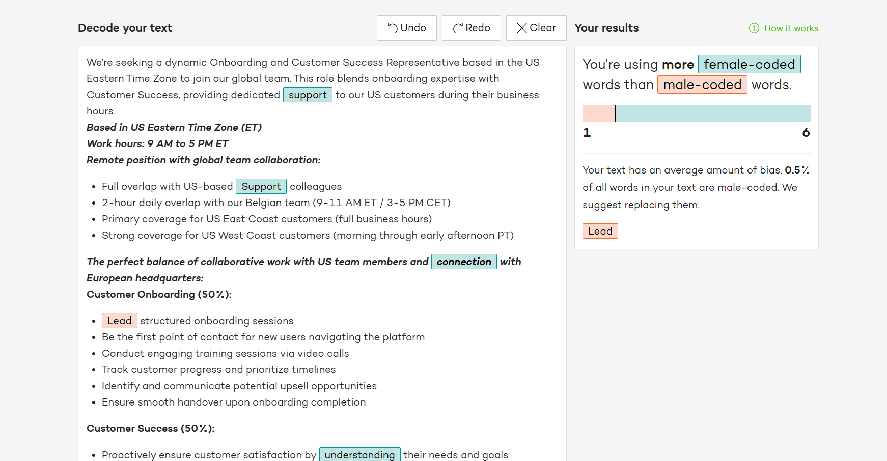 Result of a DEI language checker