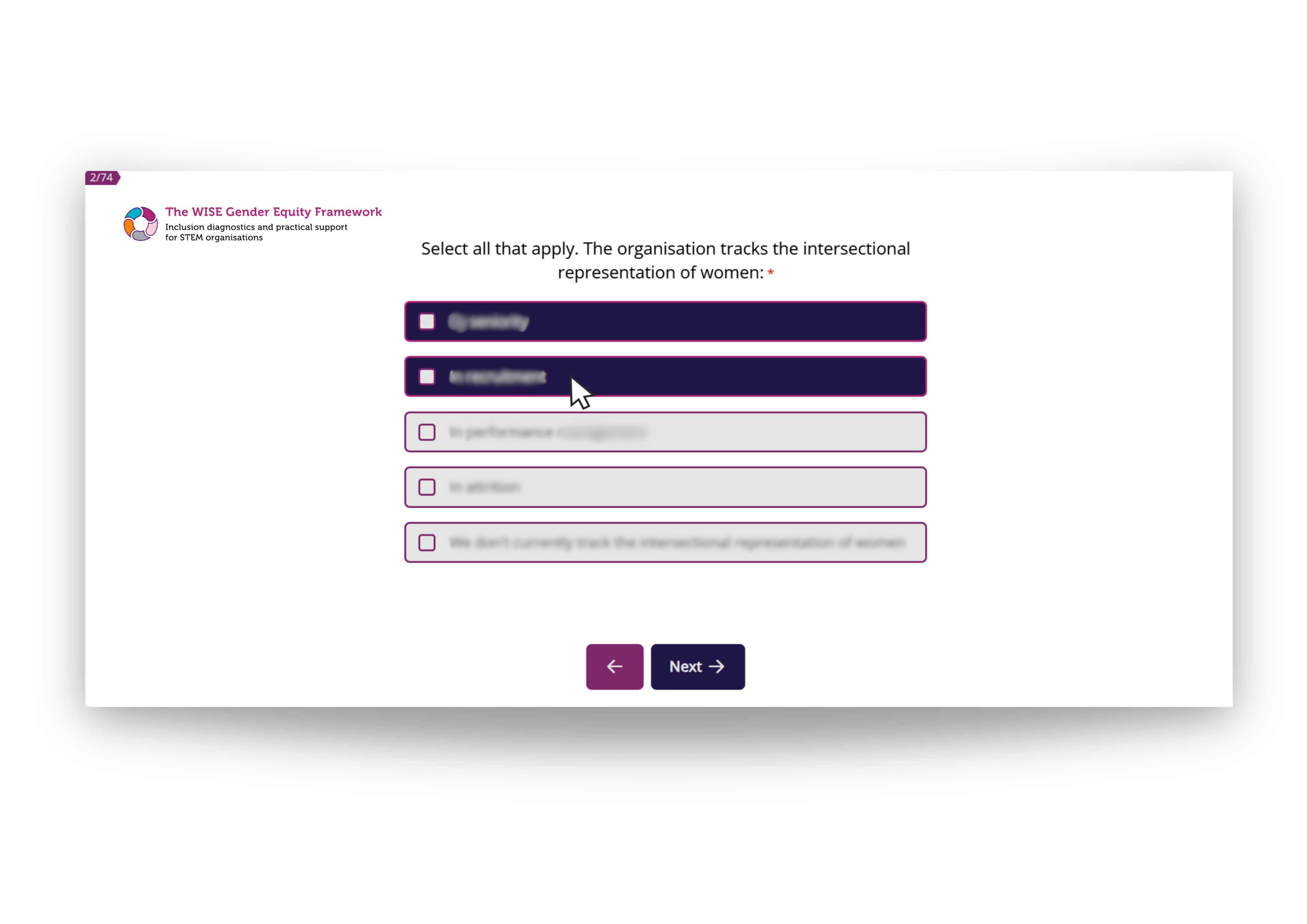 WISE question visual blurred with shadow